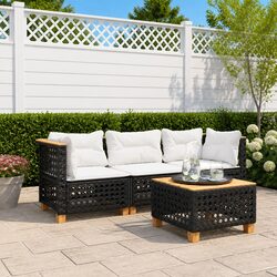 3-Seater Outdoor Garden Sofa Black Poly Rattan Lounge with Cushions Modular