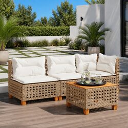 3-Seater Outdoor Garden Sofa in Beige with Cushions
