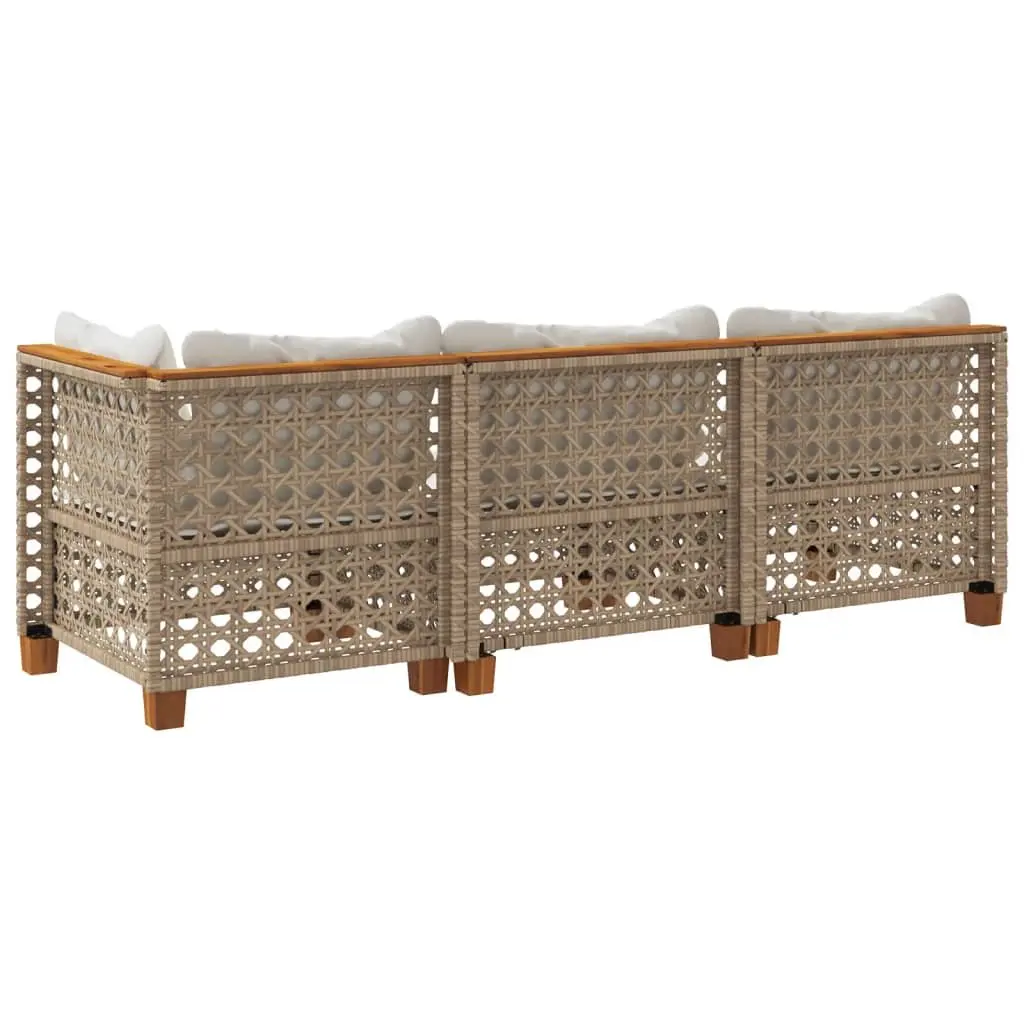 Outdoor Garden Sofa 3-Seater with Cushions Beige PE Rattan Lounge Furniture