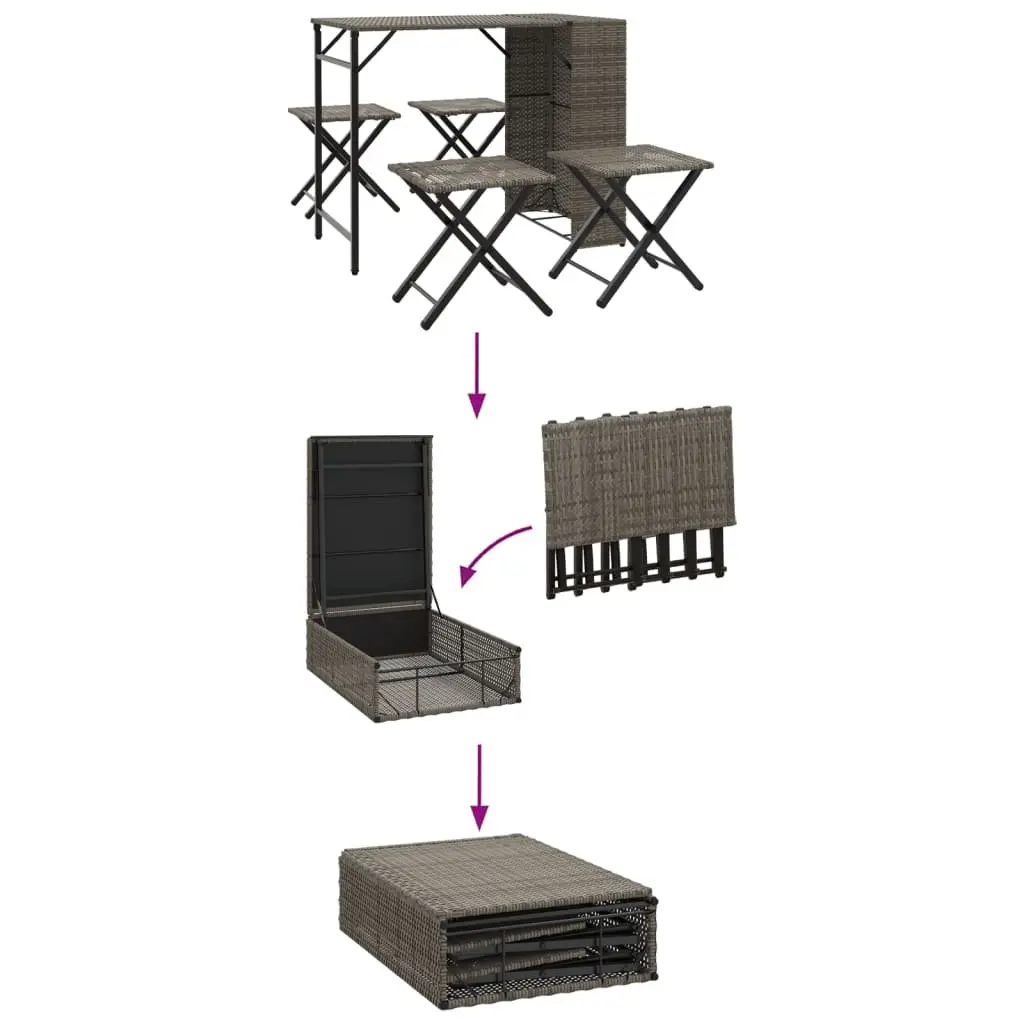 Foldable Grey Outdoor Dining Set 5 Piece Lightweight Weather Resistant Furniture
