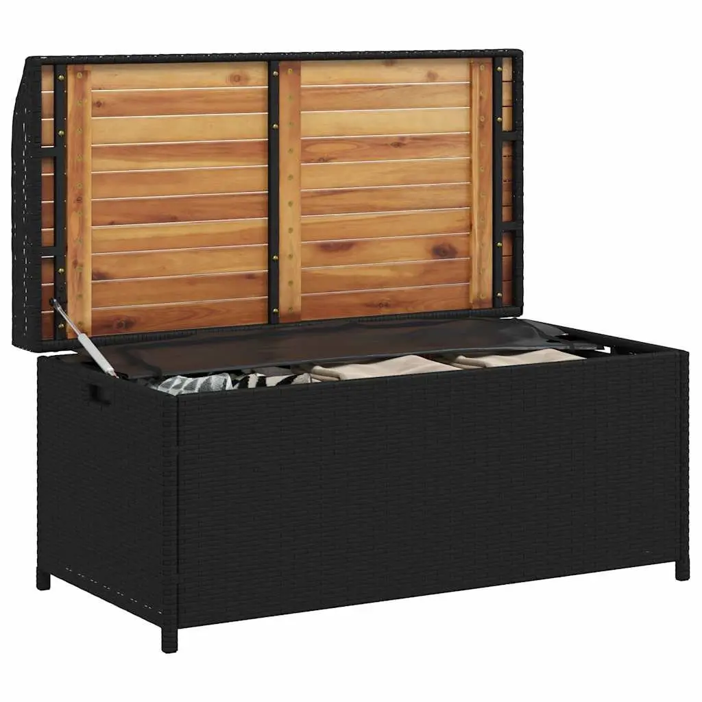 Outdoor Storage Bench 100x50x52cm PE Rattan Acacia Wood Weather-resistant with Gas Spring Lid