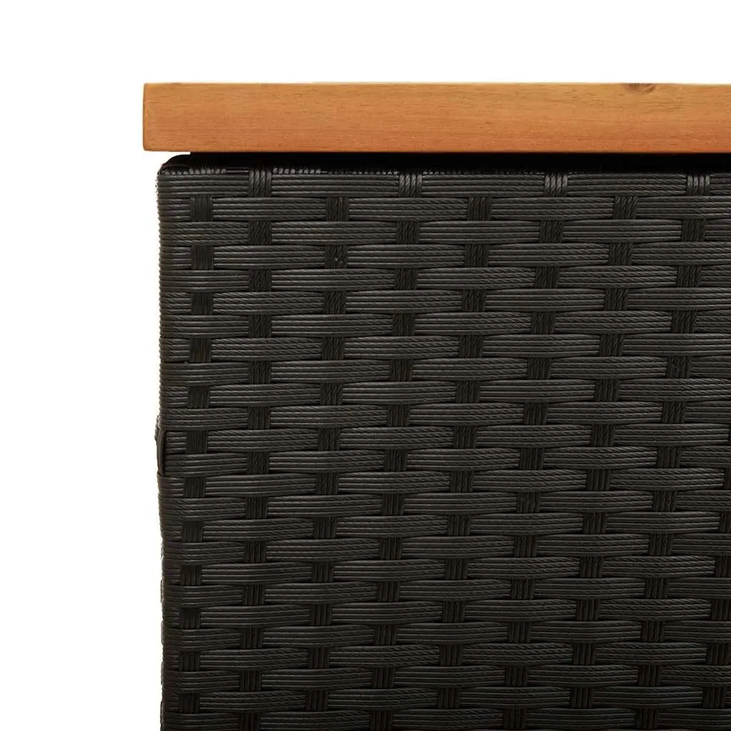 Garden Storage Box 110 x 50 x 54 cm Black Poly Rattan Acacia Wood Bench Seat