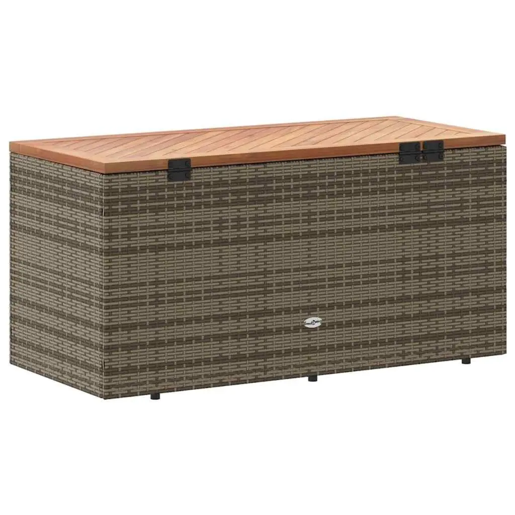 Garden Storage Box Grey Outdoor Furniture Poly Rattan Bench Seat with Acacia Wood Top and Water-Resistant Inner Bag