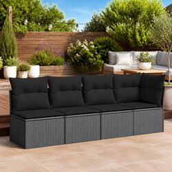 4-Seater Garden Sofa with Cushions Outdoor Patio Furniture Black Rattan Lounge