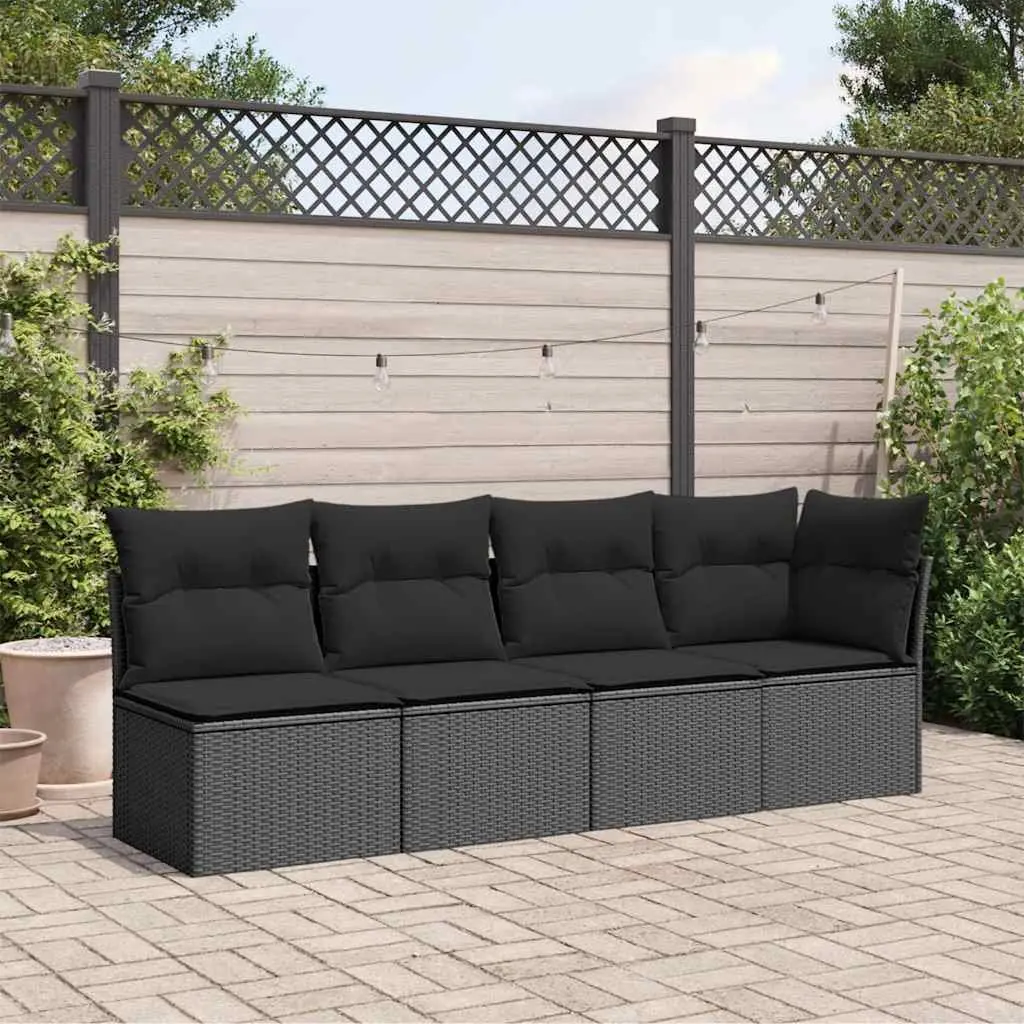 4-Seater Garden Sofa with Cushions Outdoor Patio Furniture Black Rattan Lounge