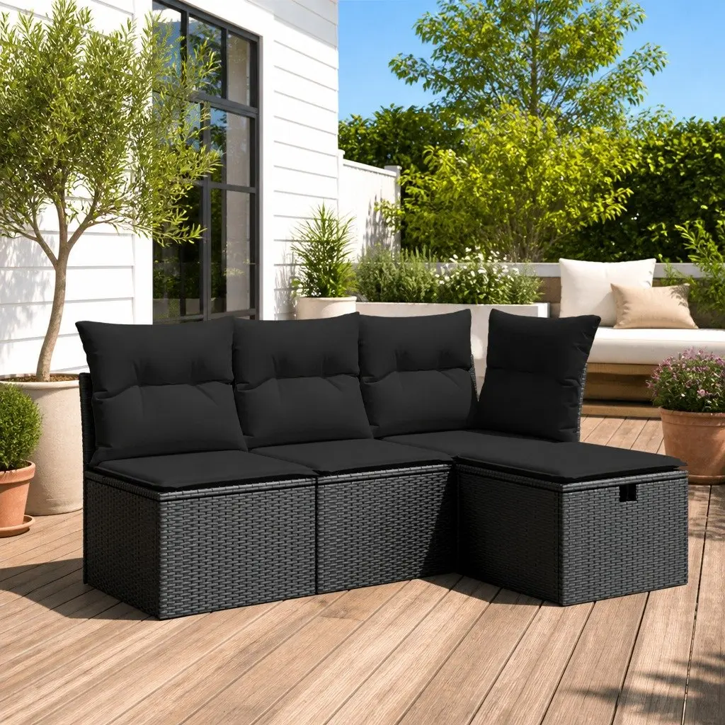 Garden Stool 55x55x37cm with Storage Cushion Poly Rattan Black