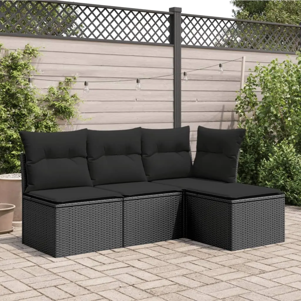 Garden Stool 55x55x37cm with Storage Cushion Poly Rattan Black