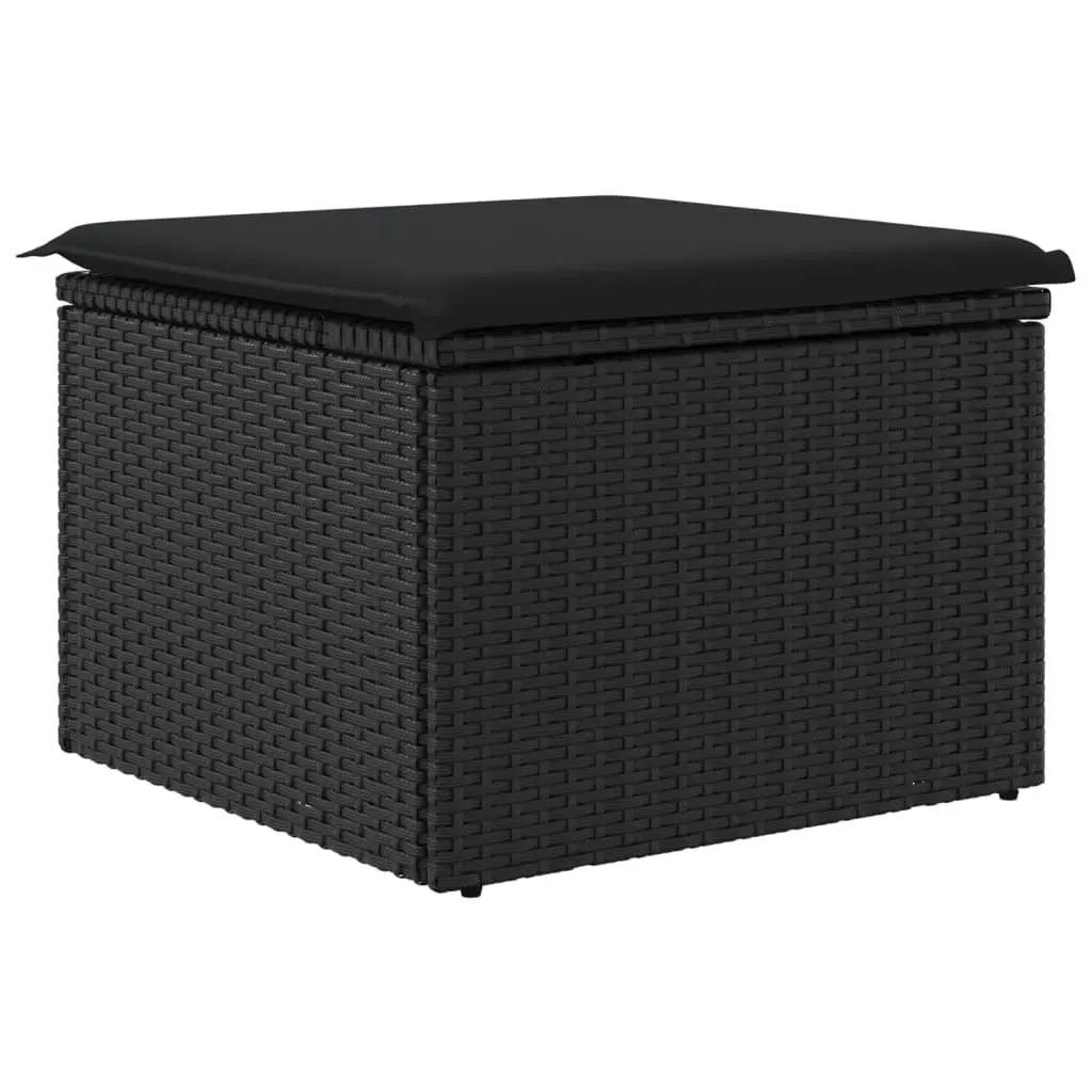 Garden Stool 55x55x37cm with Storage Cushion Poly Rattan Black
