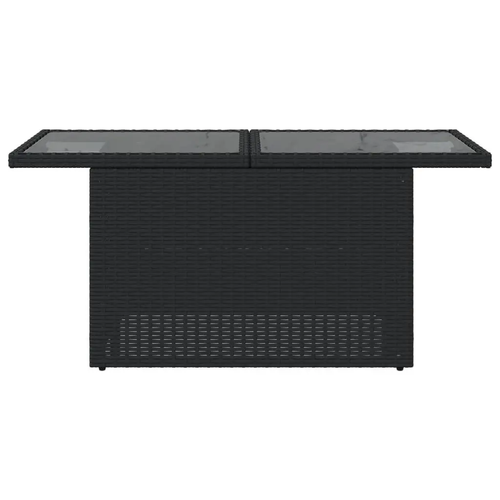 Garden Table 100cm Adjustable Glass Top Black PE Rattan Frame Outdoor Furniture