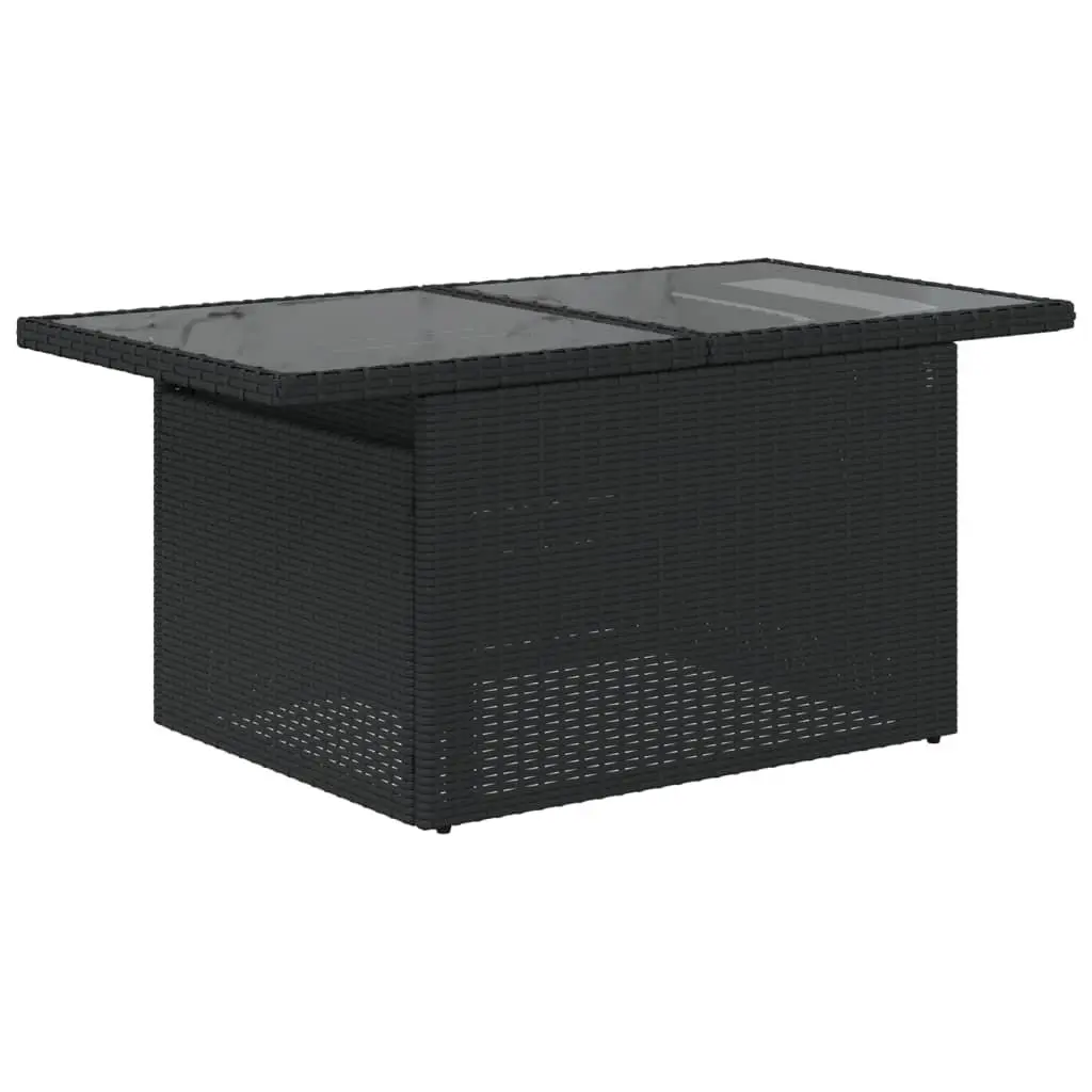 Garden Table 100cm Adjustable Glass Top Black PE Rattan Frame Outdoor Furniture