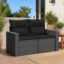 Stylish 2-Seater Patio Sofa with Cushions in Black