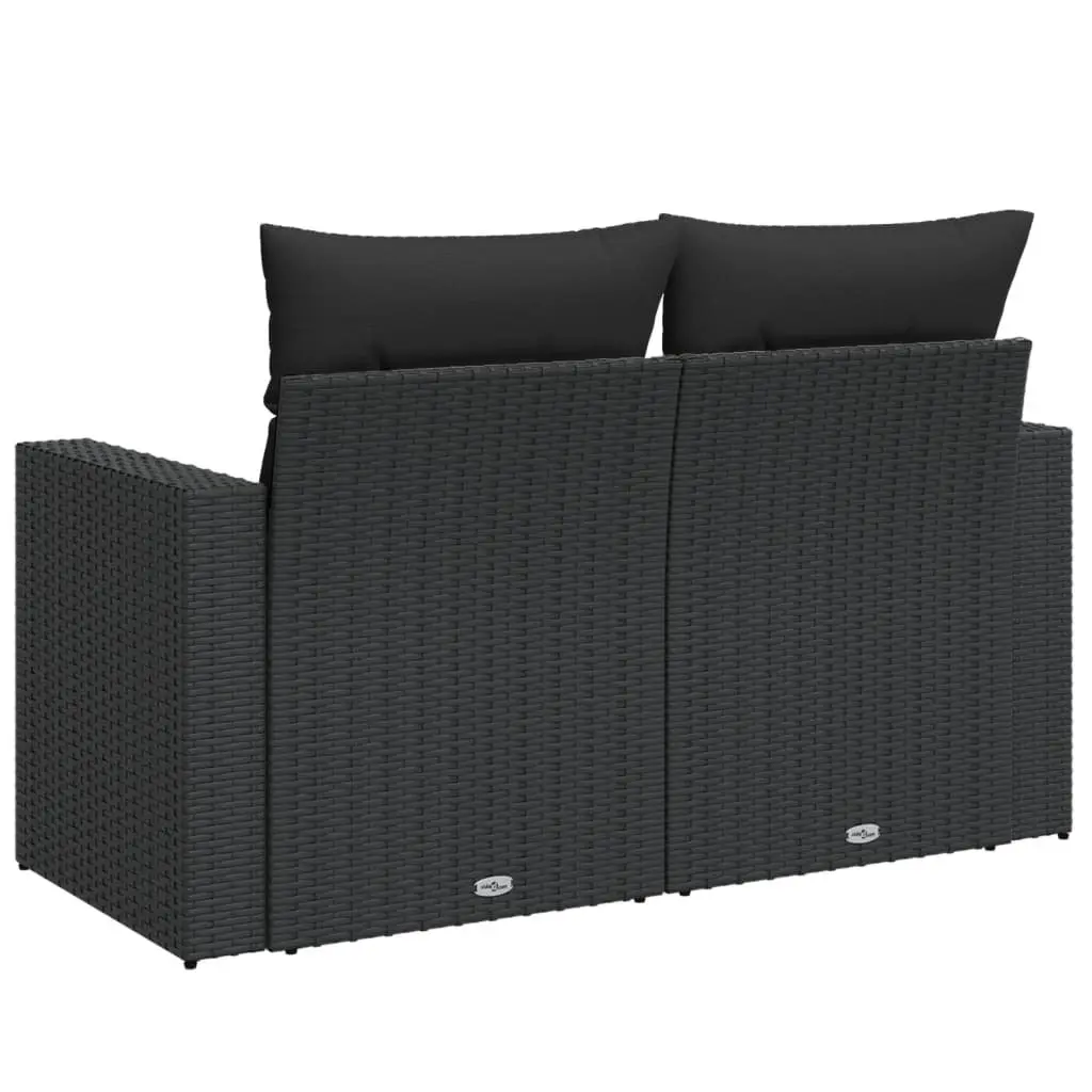2-Seater Garden Sofa Black Poly Rattan with Cushions Weather-Resistant Outdoor Furniture