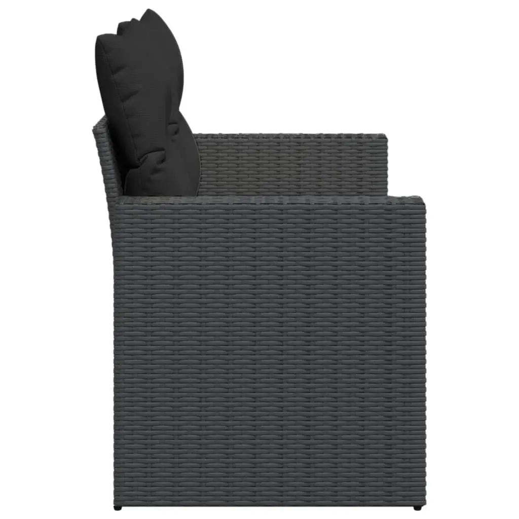 2-Seater Garden Sofa Black Poly Rattan with Cushions Weather-Resistant Outdoor Furniture