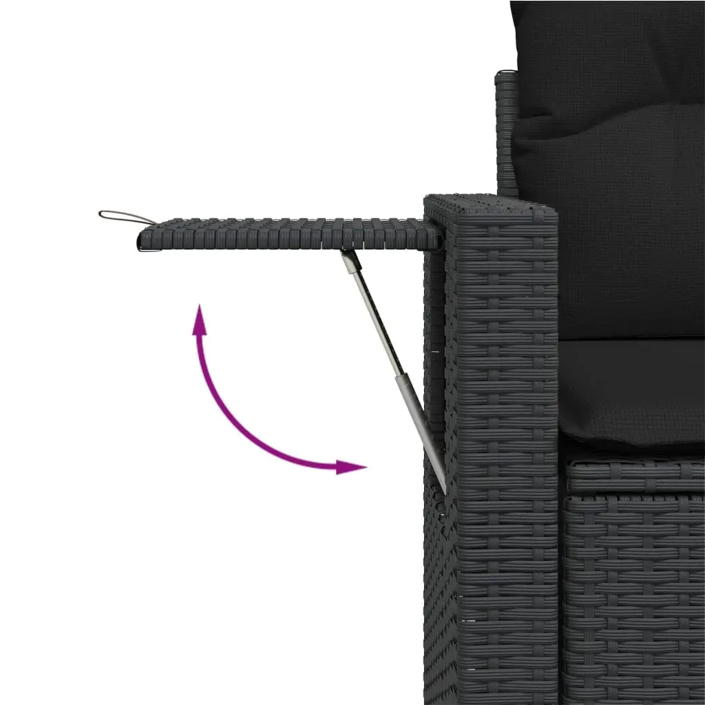 2-Seater Outdoor Sofa with Cushions Foldable Side Table Black PE Rattan