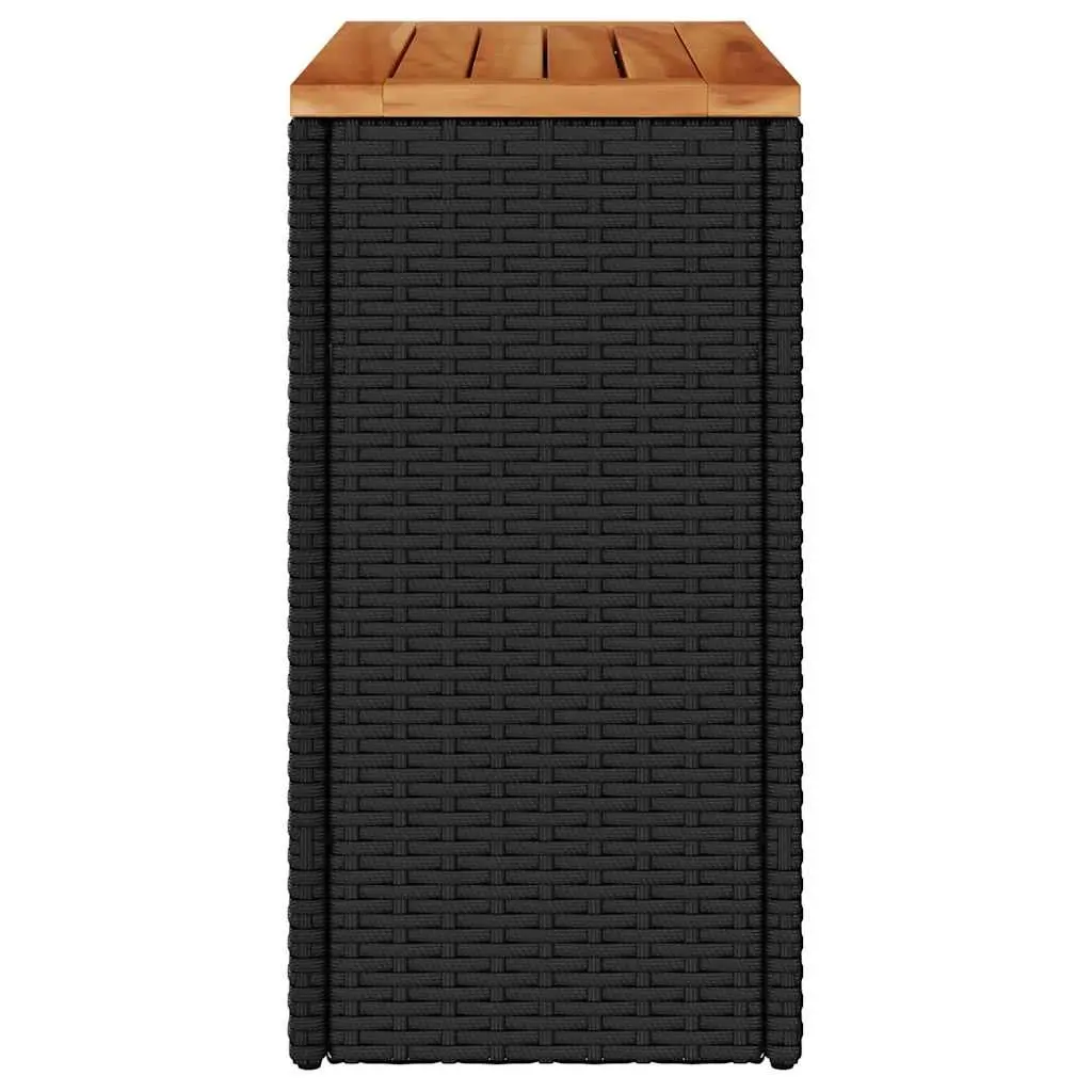 Garden Side Table Black Poly Rattan Wooden Top Outdoor Patio Furniture