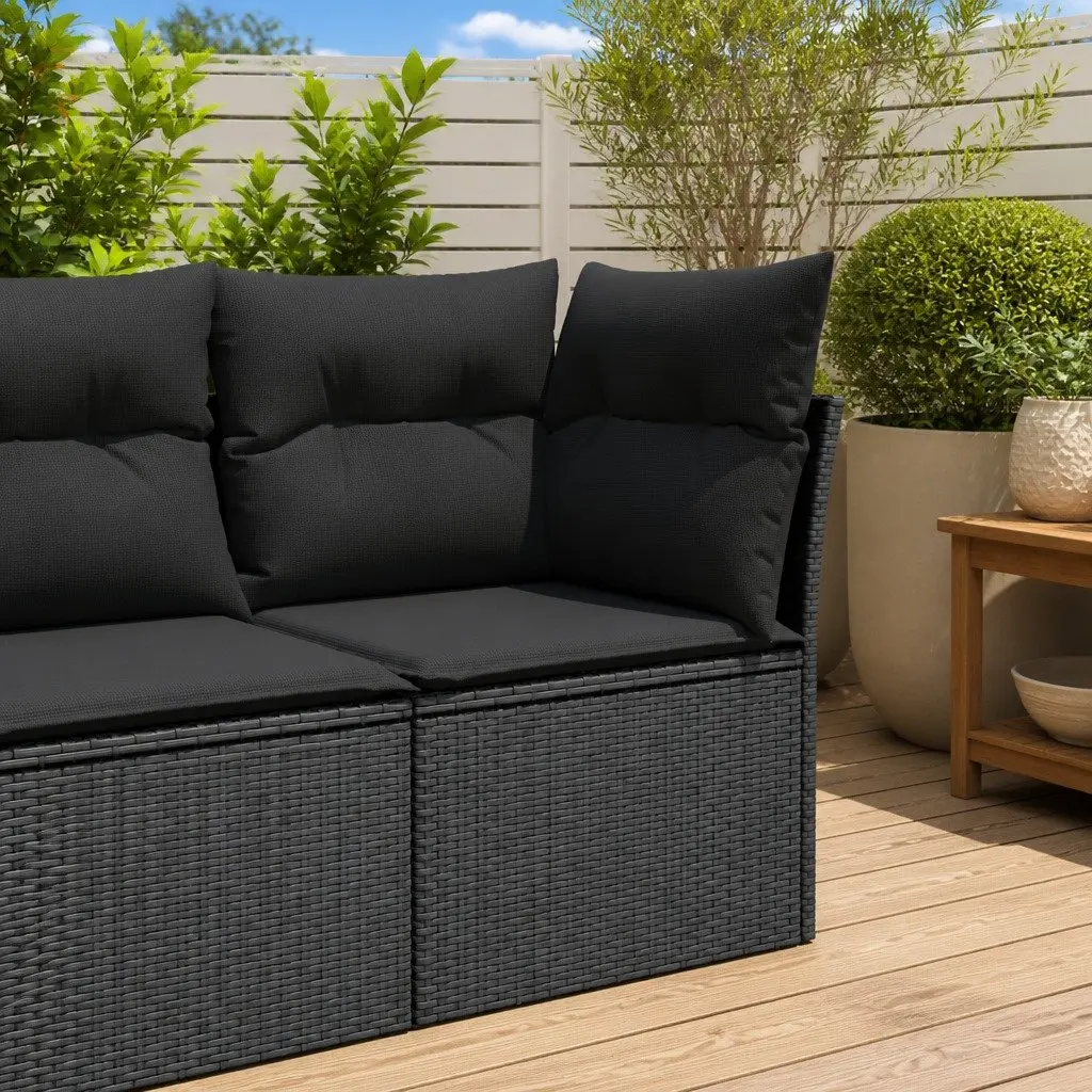 Modular Corner Sofa Black PE Poly Rattan Outdoor Seating with Cushions
