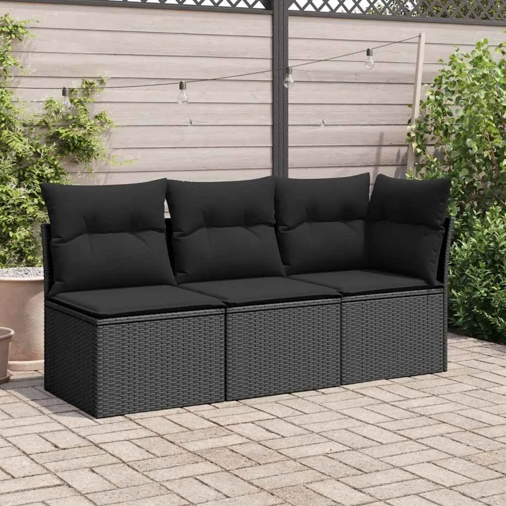 Modular Corner Sofa Black PE Poly Rattan Outdoor Seating with Cushions