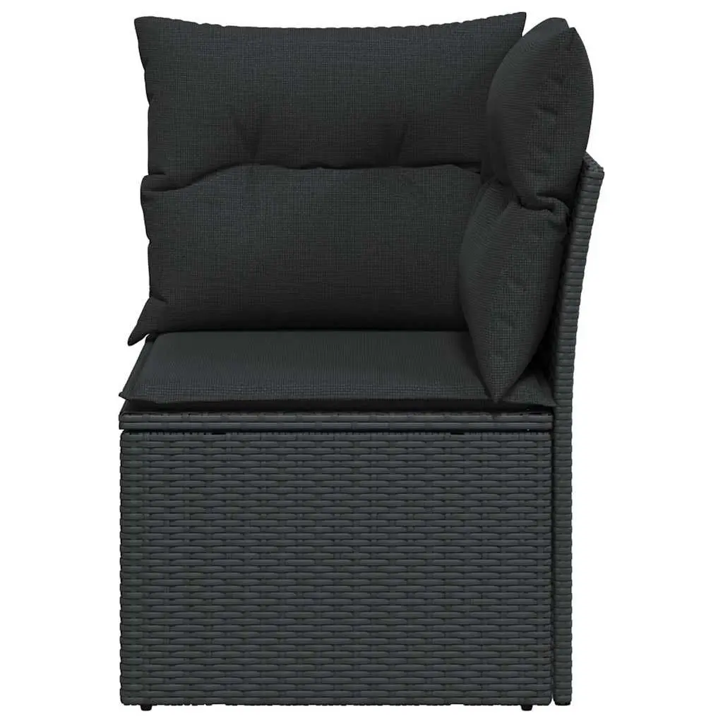 Modular Corner Sofa Black PE Poly Rattan Outdoor Seating with Cushions