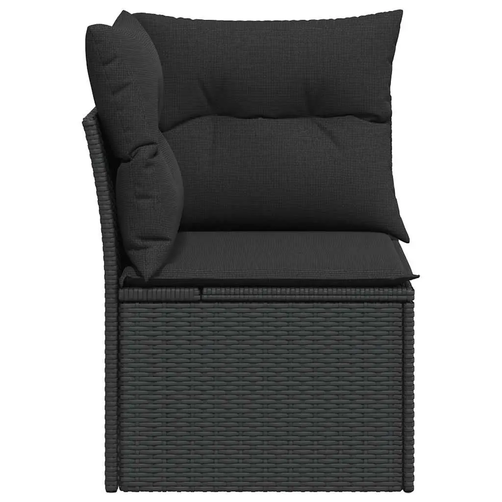 Modular Corner Sofa Black PE Poly Rattan Outdoor Seating with Cushions