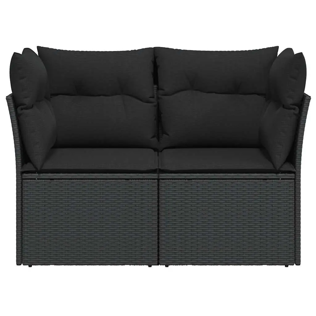 Outdoor Garden Sofa 2-Seater Black PE Rattan with Cushions and Storage Compartment