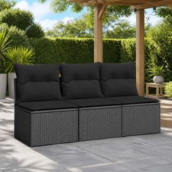3-Seater Garden Sofa with Cushions Outdoor Patio Furniture Storage Black Rattan