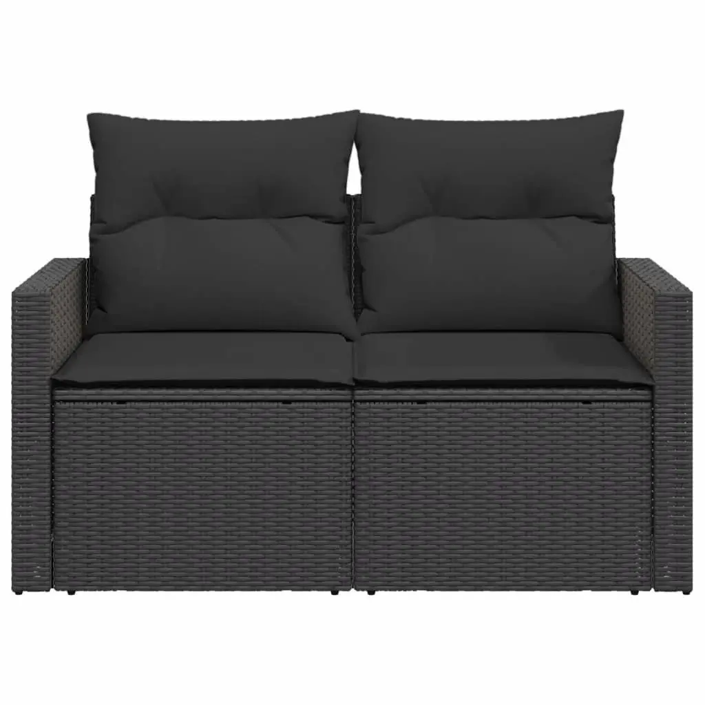 Outdoor Garden Sofa 2-Seater Black Poly Rattan with Cushions Storage Side Table