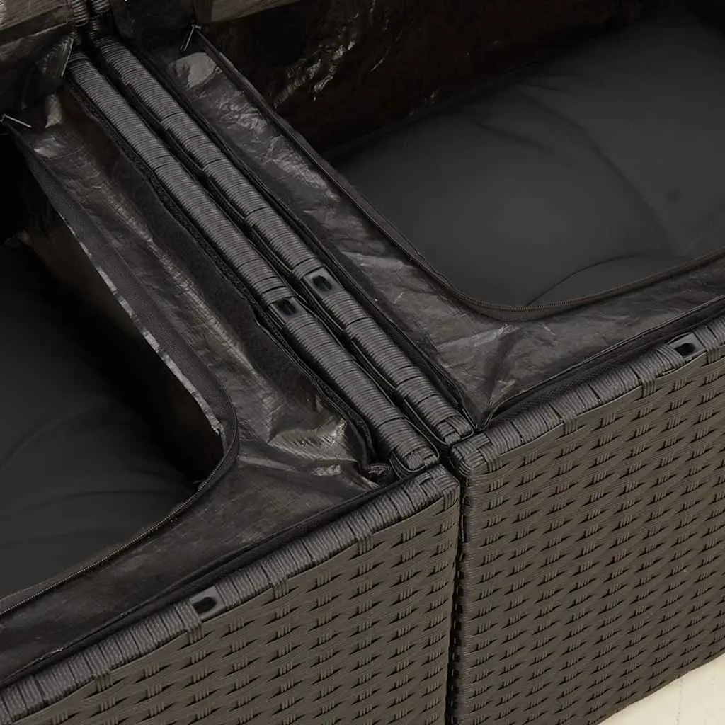 Outdoor Garden Sofa 2-Seater with Cushions Storage Black Poly Rattan Patio Seat