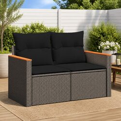 Elegant Black Poly Rattan 2-Seater Sofa for Outdoor Relaxation