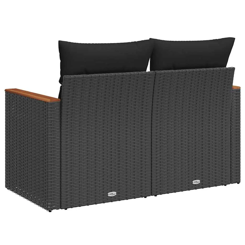 2-Seater Outdoor Garden Sofa Black PE Rattan with Storage Cushions