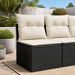 Outdoor Sofa Armless Garden Seating with Cushions Black Poly Rattan Modular