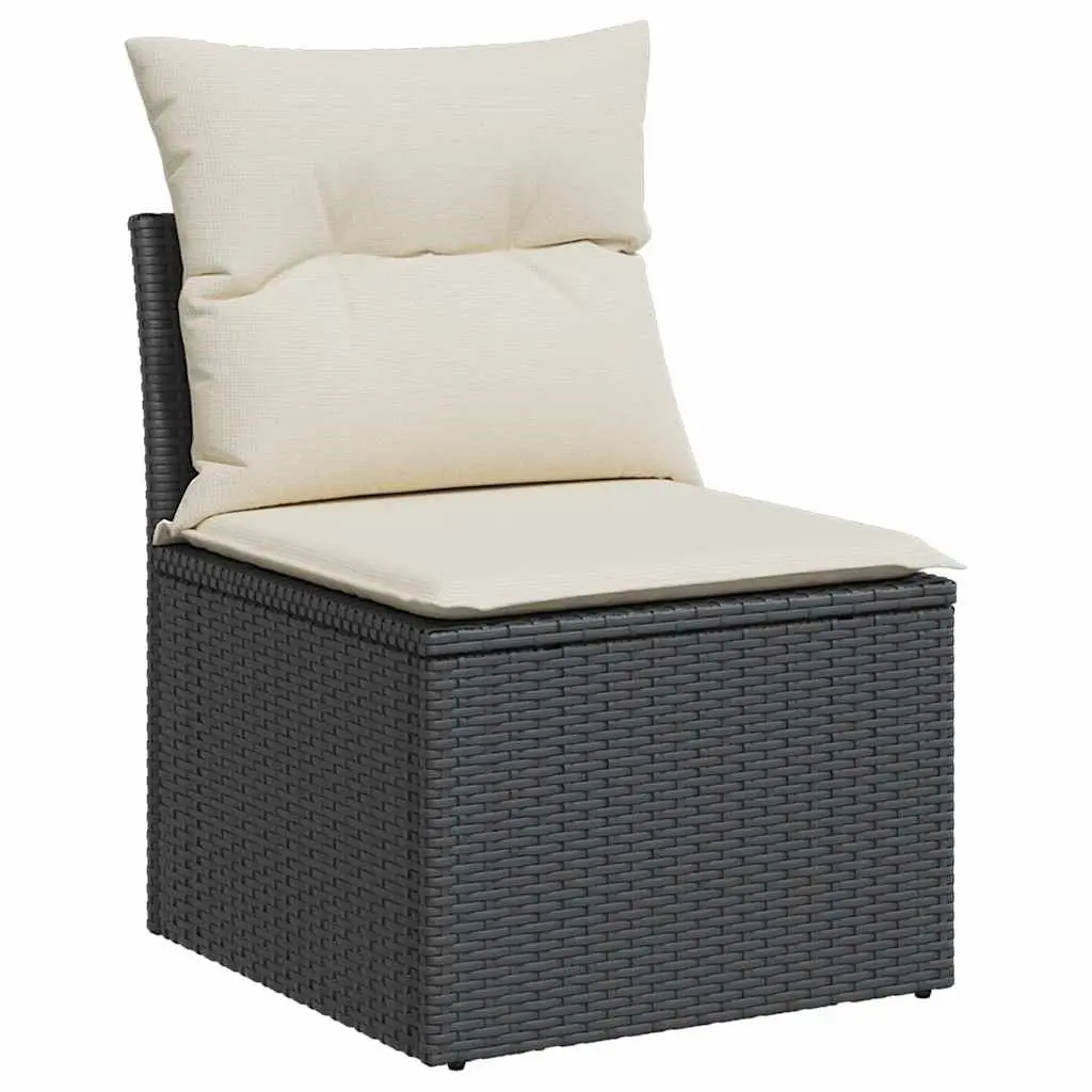 Garden Sofa Armless Modular Black PE Rattan with Cushions