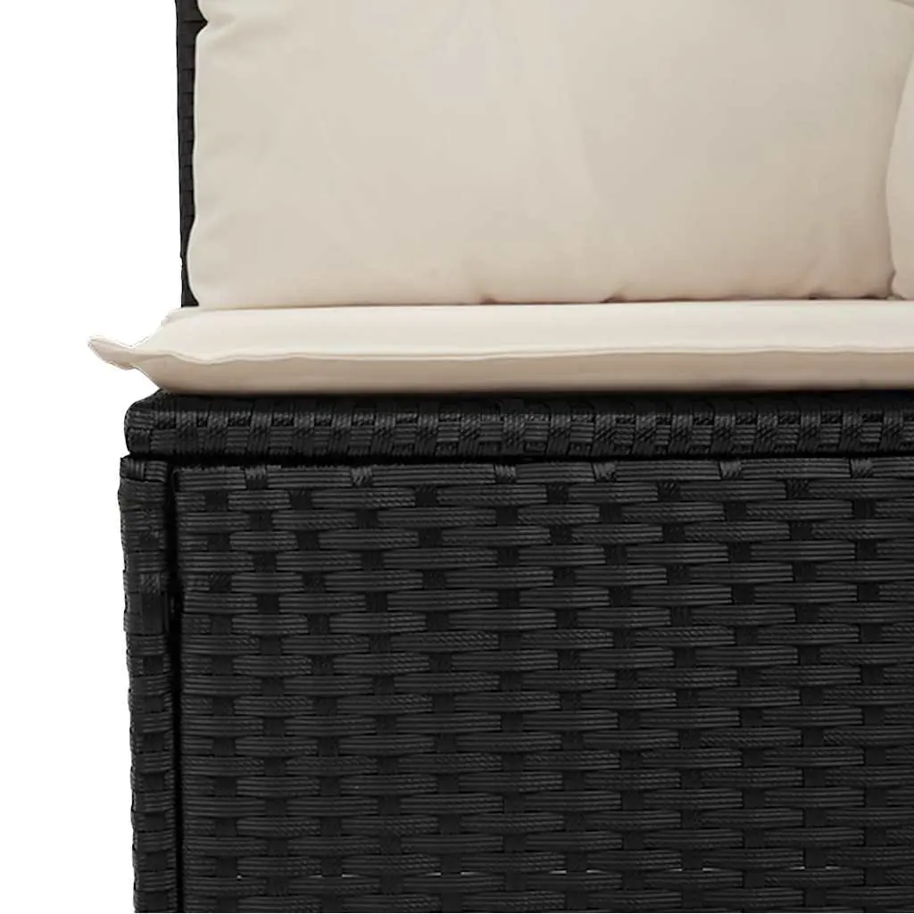 Garden Sofa Armless Modular Black PE Rattan with Cushions