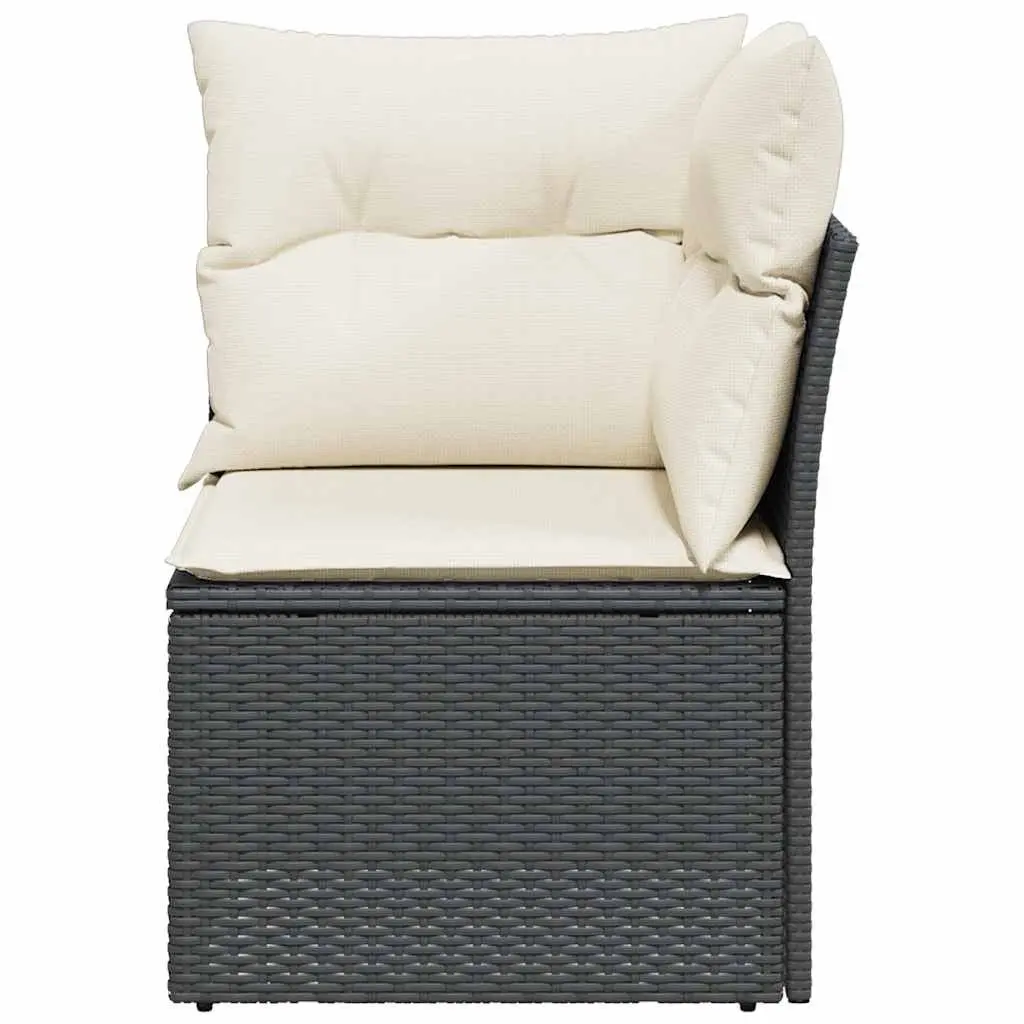 Garden Sofa Corner Set with Cushions Black Poly Rattan Outdoor Modular Seating