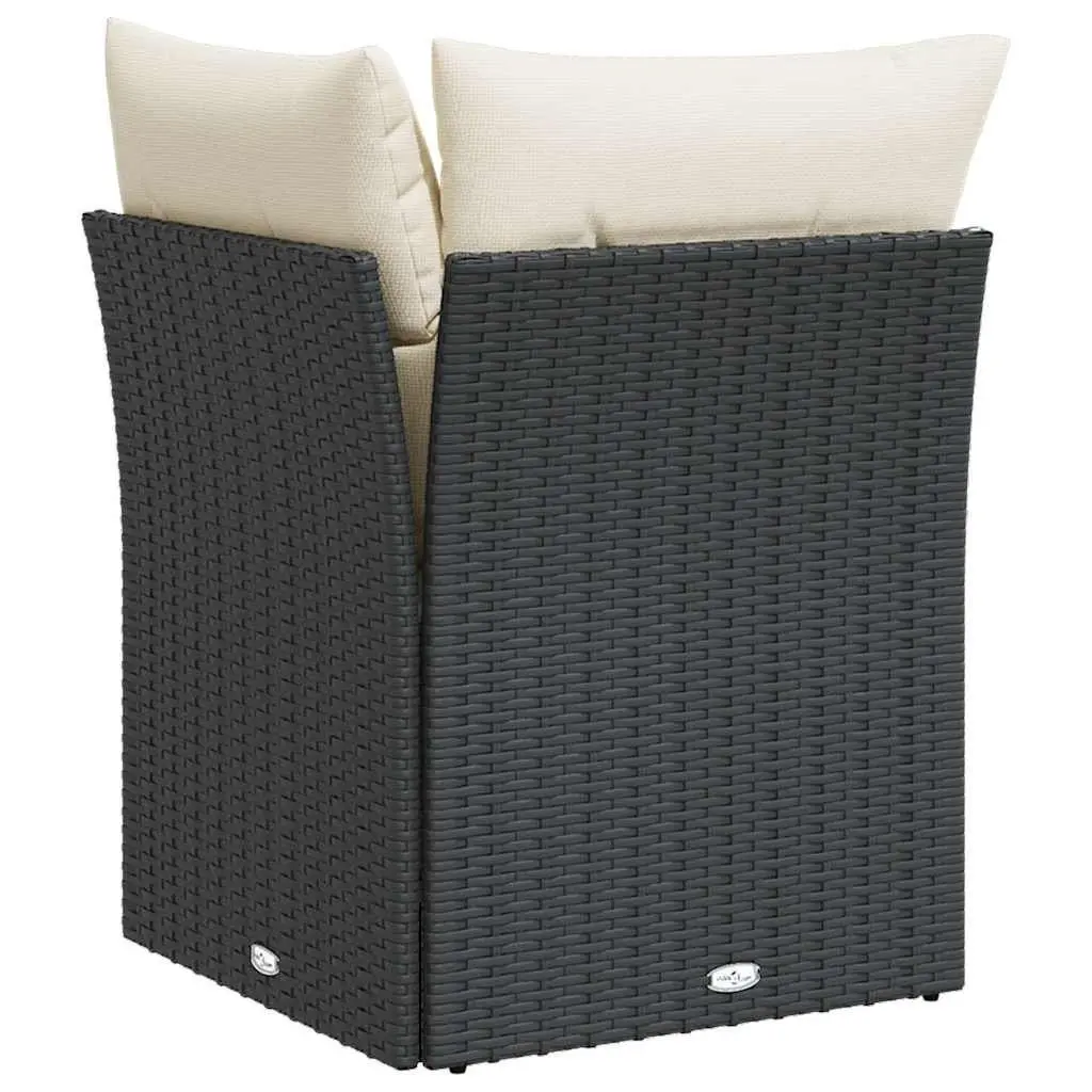 Garden Sofa Corner Set with Cushions Black Poly Rattan Outdoor Modular Seating