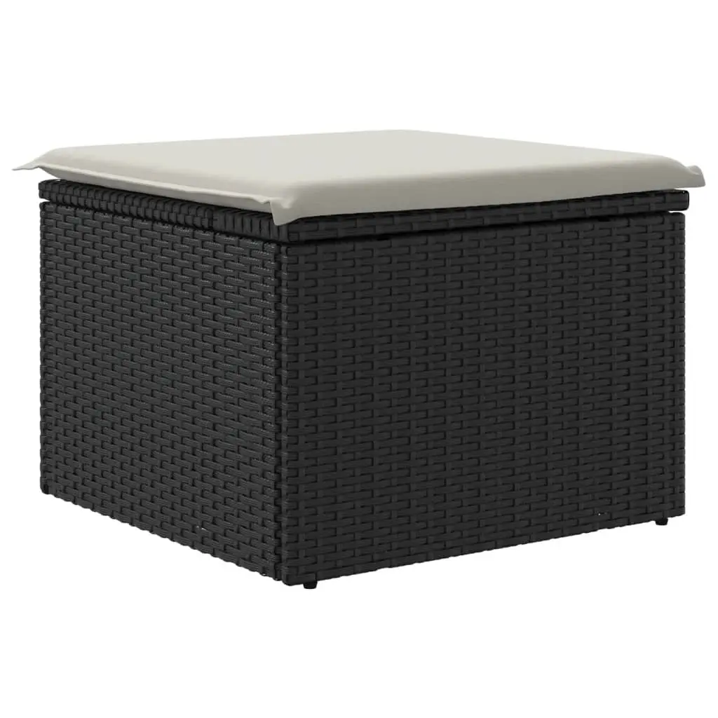 Garden Stool with Storage Cushion Outdoor Furniture Poly Rattan Seat Black