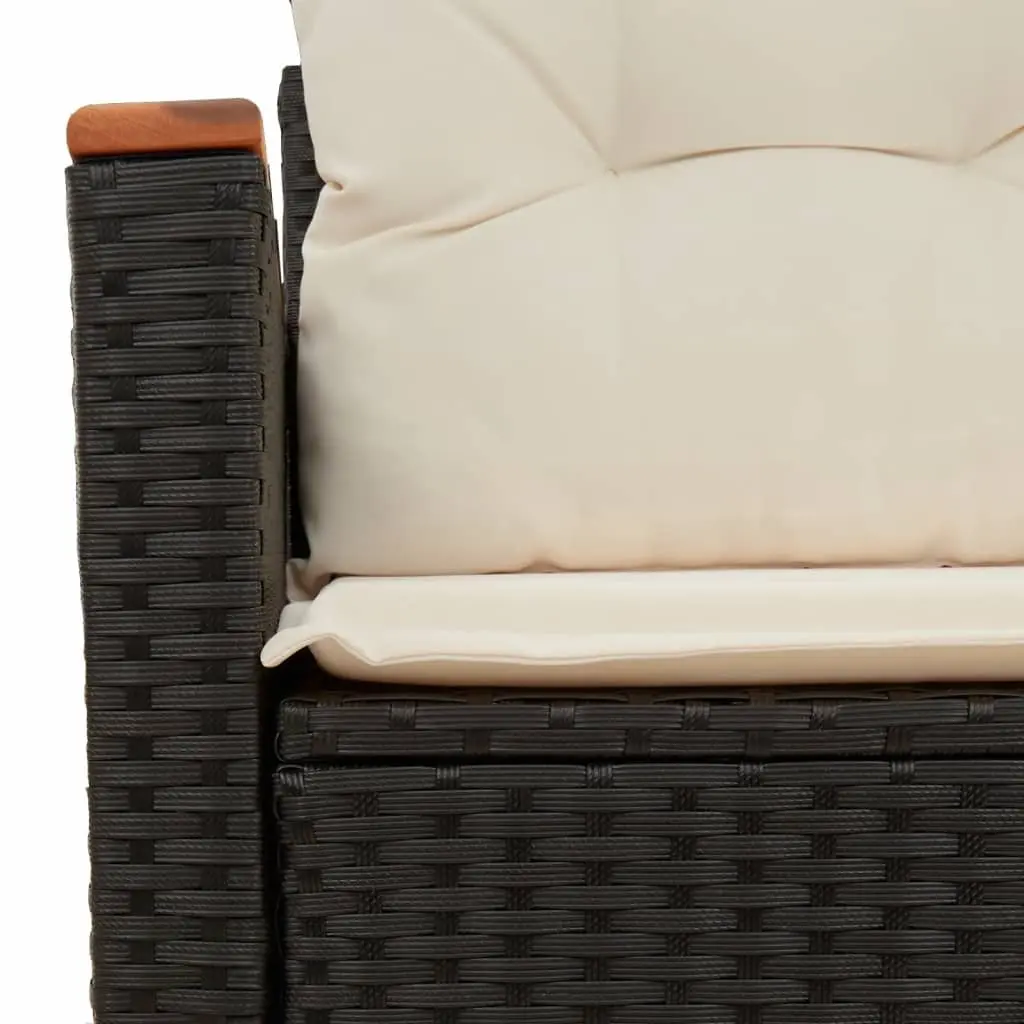 2-Seater Outdoor Garden Sofa with Cushions Foldable Side Table Black PE Rattan