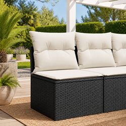 Garden Chair Armless Outdoor Seating with Cushions Black Poly Rattan Storage