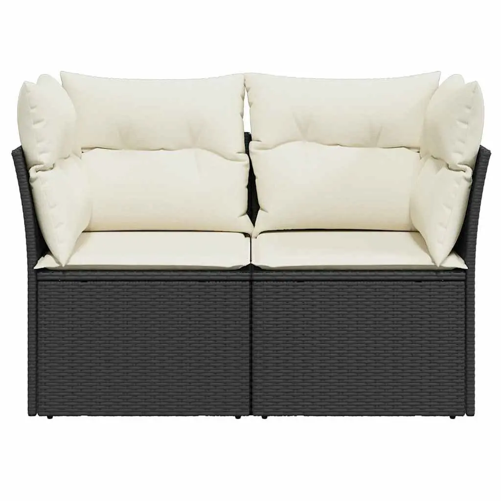 2-Seater Garden Sofa Outdoor Lounge Seat with Cushions and Storage Black Rattan