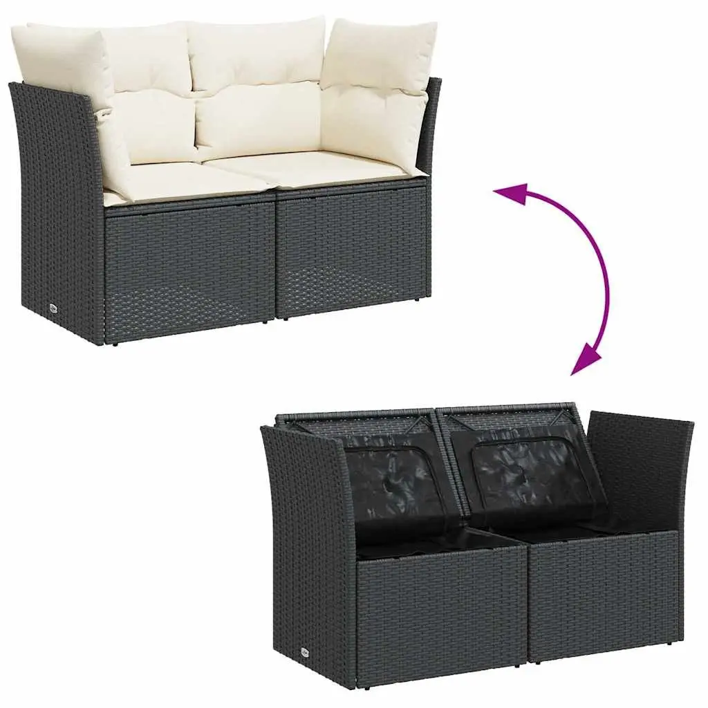 2-Seater Garden Sofa Outdoor Lounge Seat with Cushions and Storage Black Rattan