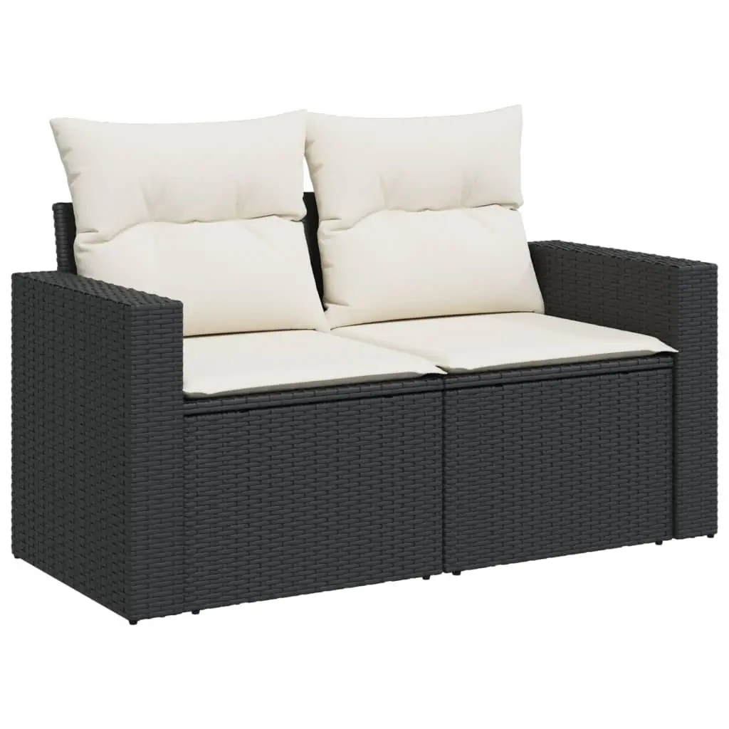 2-Seater Garden Sofa Black Poly Rattan Cushions with Storage Compartment Outdoor