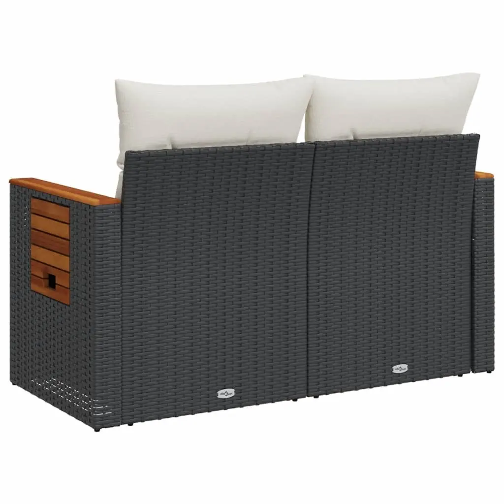 Outdoor Sofa 2-Seater Black Poly Rattan with Cushions and Storage
