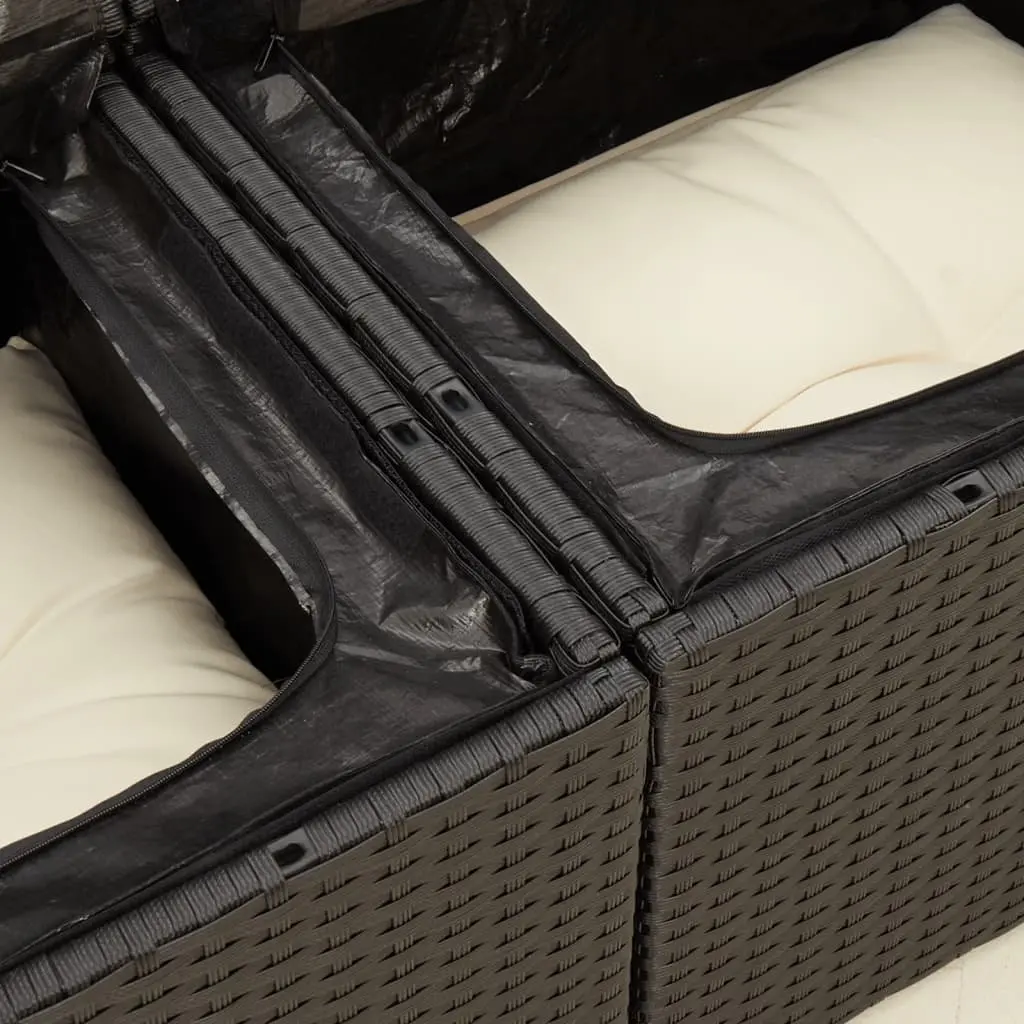 Outdoor Sofa 2-Seater Black Poly Rattan with Cushions and Storage