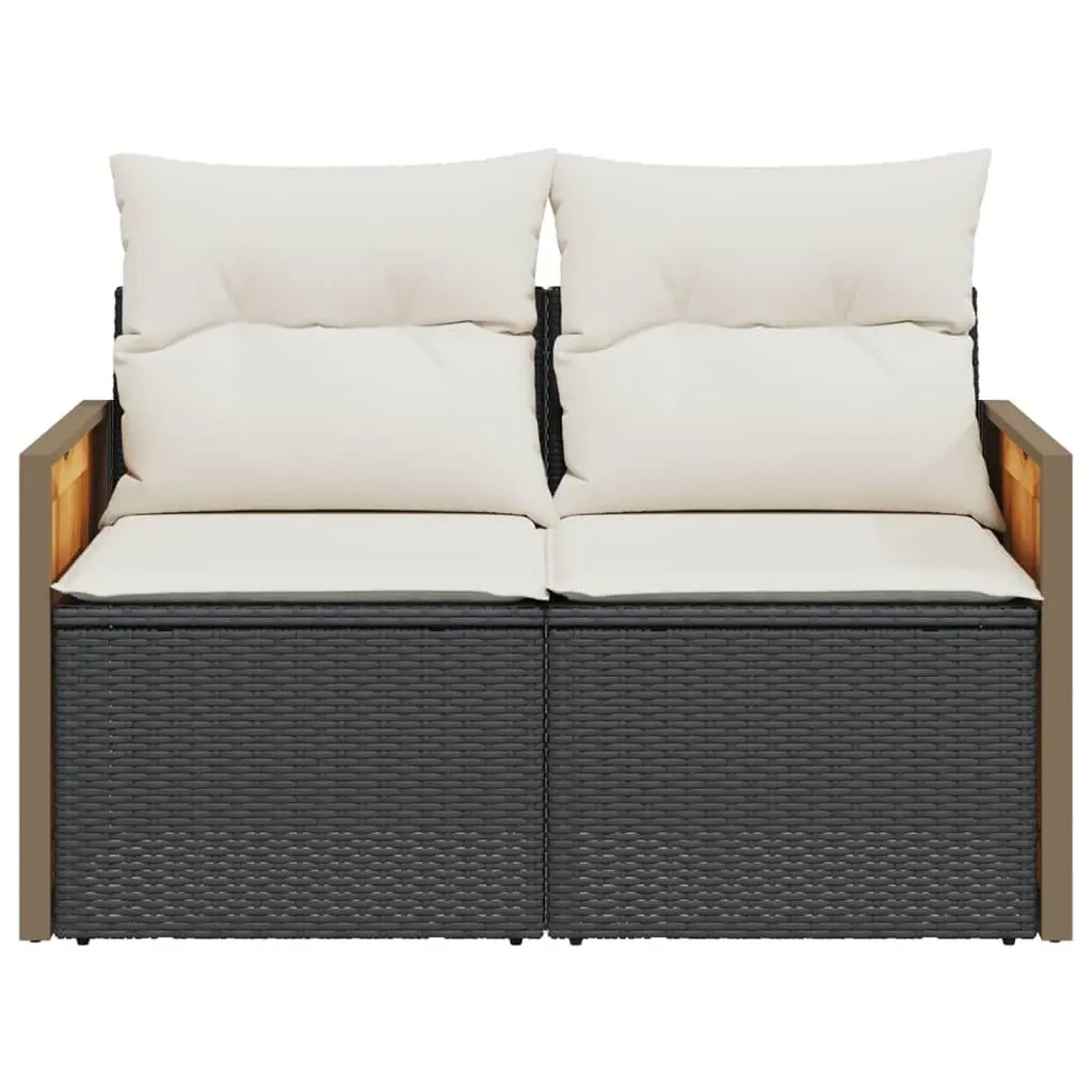 Garden Sofa 2-Seater Modular Black PE Rattan with Cushions and Storage