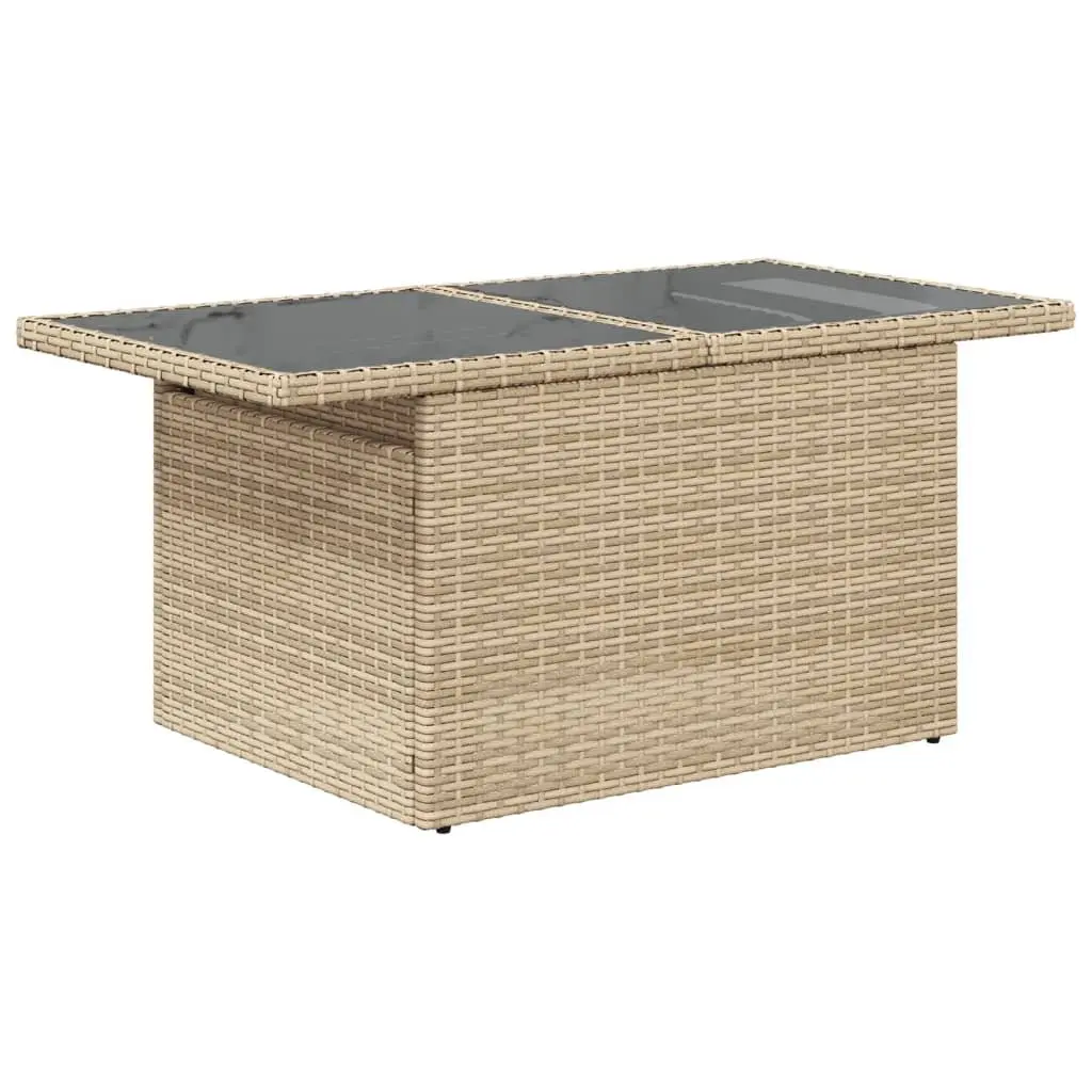 Garden Table 100 x 55 cm Adjustable Glass Top Beige Poly Rattan Outdoor Furniture