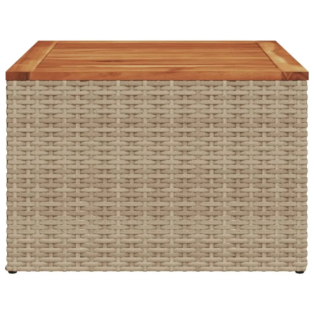 Garden Table 55x55x37cm Beige Outdoor Furniture PE Rattan Acacia Wood Top