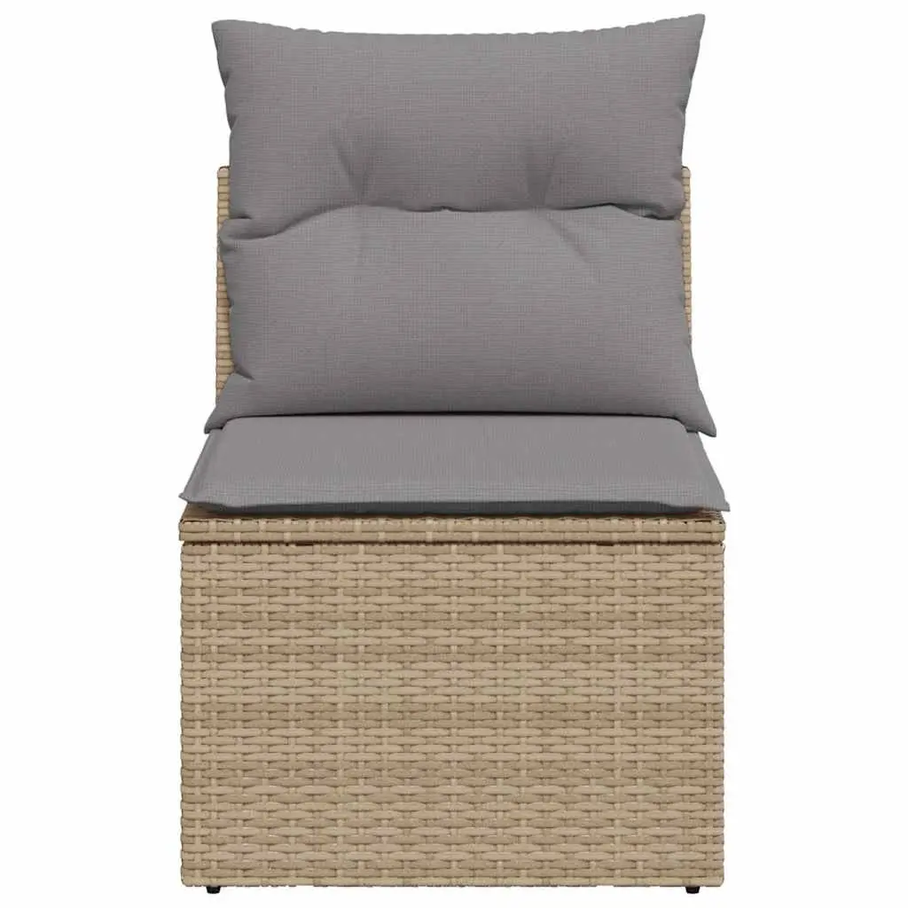 Garden Sofa Armless Modular Beige PE Poly Rattan with Thick Cushions