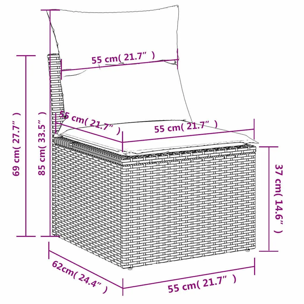 Garden Sofa Armless Modular Beige PE Poly Rattan with Thick Cushions