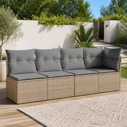 Outdoor Sofa 4-Seater Garden Furniture Set Beige Cushions Rattan Patio Lounge