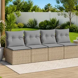 4-Seater Garden Sofa with Cushions Outdoor Patio Furniture Rattan Lounger Beige