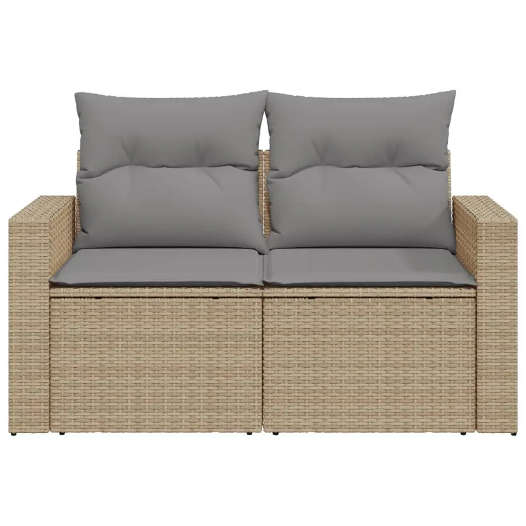 2-Seater Garden Sofa Beige PE Rattan Frame Thickly Padded Cushions Wide Armrests Outdoor Patio Furniture